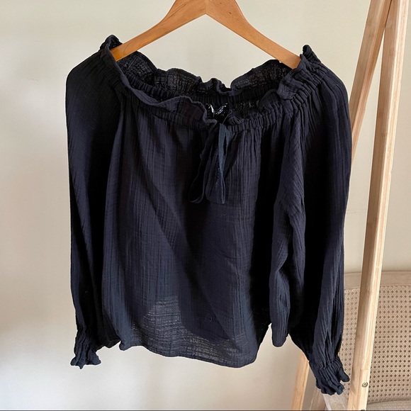 Zara Gauze Off the Shoulder Ruffle Top in Black - S - Picture 2 of 4